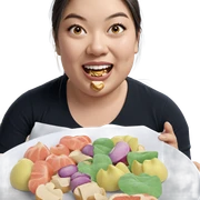 girl enjoying food looking at viewer sticker