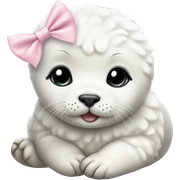 cute baby white harp seal with a light pink bow sticker