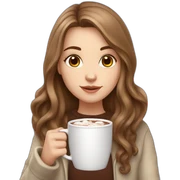 white girl with brown long hair and a hot chocolate sticker