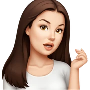 female, wearing white top, long brown hair sticker