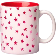 Watercolor  pink ceramic coffee mug with mini red stars all over sticker