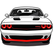 black Dodge Challenger with red front lights sticker