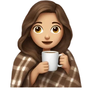 Brown hair Girl drinking coffee, with a cozy blanket sticker
