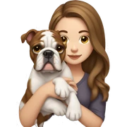White girl with brown hair holding English bulldog sticker