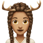 Portrait. Woman has deer antlers, Long brown dreadlocks. Her skin-tone is pale sticker