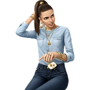 girl in denim with jewelry sticker