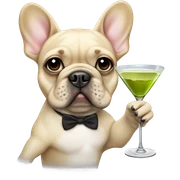 Blonde French Bulldog with martini and olives on beach sticker
