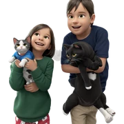 girl and boy with cat sticker
