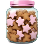 Realistic glass cookie jar with light pink lid full of gingerbread cookies isolated.  sticker