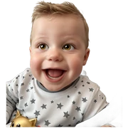 smiling boy with star charm sticker