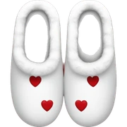 fur white slippers with red hearts sticker