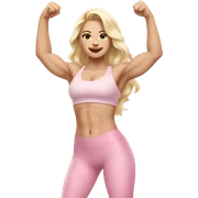 Woman, white skin, pale skin, long hair, blonde hair, wavy hair, baby pink sports bra, baby pink leggings, flexing one arm up sticker
