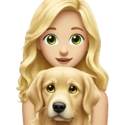 Blonde green eyed girl holdin golden retriever  sticker