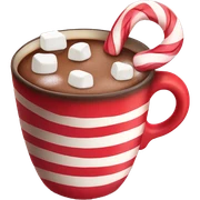 hot chocolate mug with marshmallows and candy cane sticker