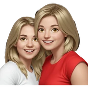 blonde girl with a smile sticker