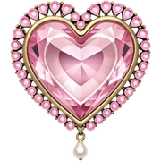 Pastel pink heart crystal transparent transformation brooch with small heart shaped crystals and golden pearls sticker