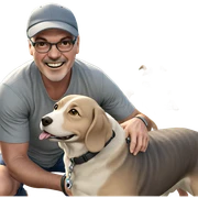 happy boy with dog outdoors sticker