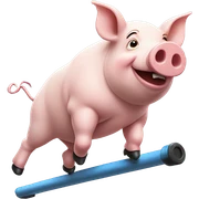 Pig sadly riding a pogo stick  sticker