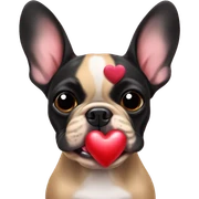 Black and tan colored French bulldog holding Valentine in mouth sticker