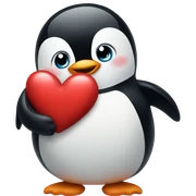 Penguin holding a heart sticker