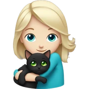 White brown-haired blue-eyed girl hugging black cat with green eyes sticker