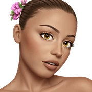 brown haired girl with flower sticker