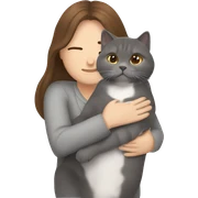 small British shorthair grey cat hugging long brown hair white woman sticker
