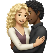 man with blonde curly hair hugs woman with black straight hair sticker