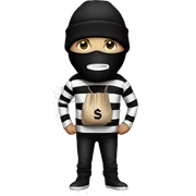 Robber, black and white striped shirt, black mask, money bag, black beanie sticker