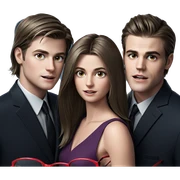girl with boys in suits sticker