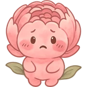 chibi style pink peony flower with a round plump body, blushing cheeks, nervous expression, soft and cute, soft pink tones, full body, transparent background sticker