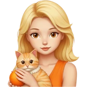 Blonde model holding an orange fluffy cat sticker