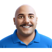 smiling bald man in blue sticker