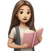 girl with fair skin and long brown hair holding a closed pale pink book sticker