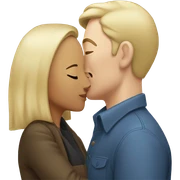 White man with blonde hair and Asian woman kissing sticker