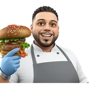 smiling chef holding food sticker
