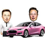 Elon musk next to a pink Tesla sticker
