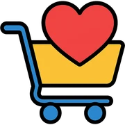 shopping cart filled with a big red heart sticker