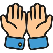begging hands, palms up, open colored icon sticker