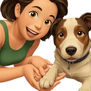 girl with dog and smile sticker