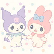 Kuromi and My Melody together, holding hands, pastel colors sticker
