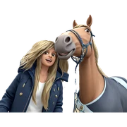 playful girl with horse sticker