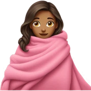 A brunette girl with a pink big cozy blanket sticker