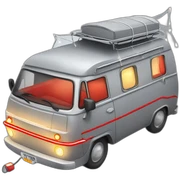 Grey camping car with red Line in the middle an fairy lights sticker