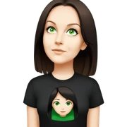 female, black tshirt, black hair sticker