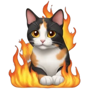 calico cat on fire sticker