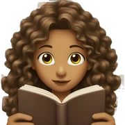 Girl with long curly brown hair reading a book sticker
