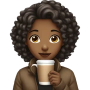 Light brown girl with black curly hair and a hot chocolate sticker