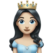 Princess with long black hair, blue eye, and pale skin wearing a light blue dress and crown sticker