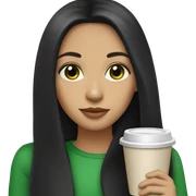 girl with long black hair, light skin tone, green eyes, sipping coffee sticker
